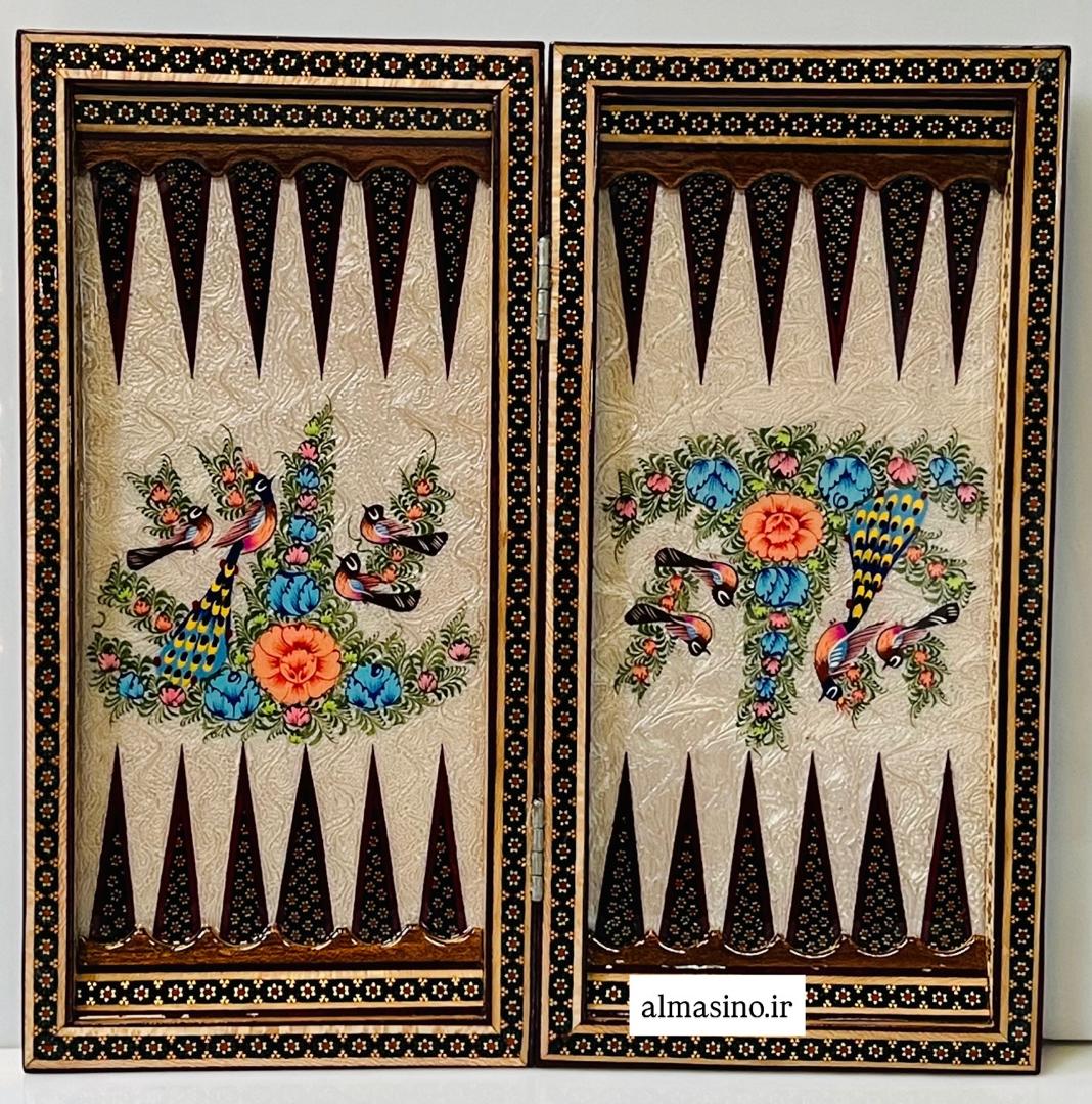 تخته نرد خاتم و نقاشی گل مرغ ۴۰ سانتی